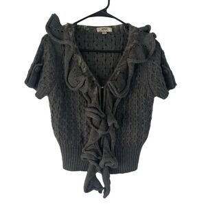 Hendi Sm Grey Wool Ruffle Knit Academia Sweater Cottage Coquette Feminine Fairy